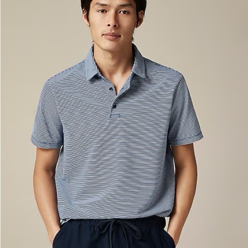 J.Crew Men’s performance piqué polo, Blue/White stripe